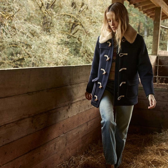 NWT DOÊN Chicory Coat in Baltic Navy with Shearling Collar - Picture 2 of 10